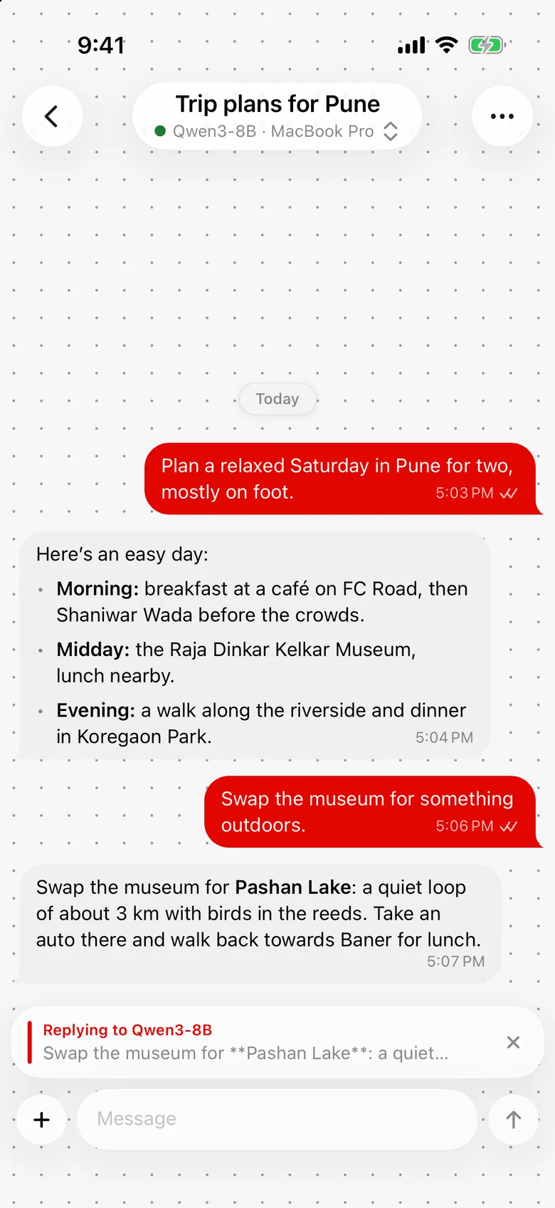 A conversation that quotes and replies to an earlier answer