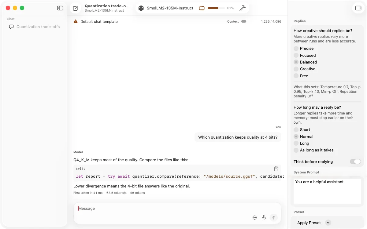 Chat settings in Developer mode: each real parameter with its meaning underneath